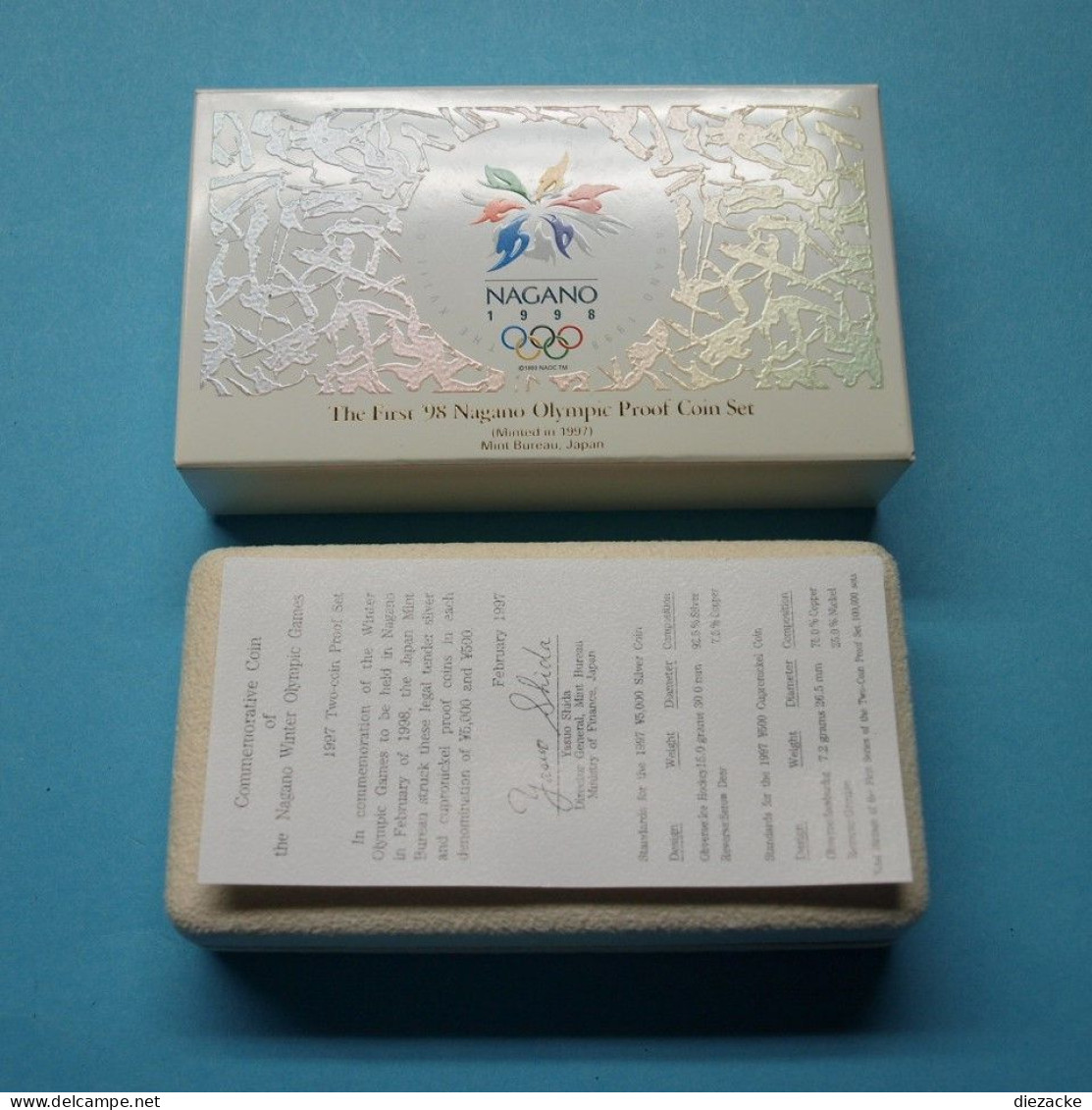 Japan 1997 500 + 5000 Yen Olympiade Nagano Proof Set, Etui, Zertifikat PP (EM727 - Japon