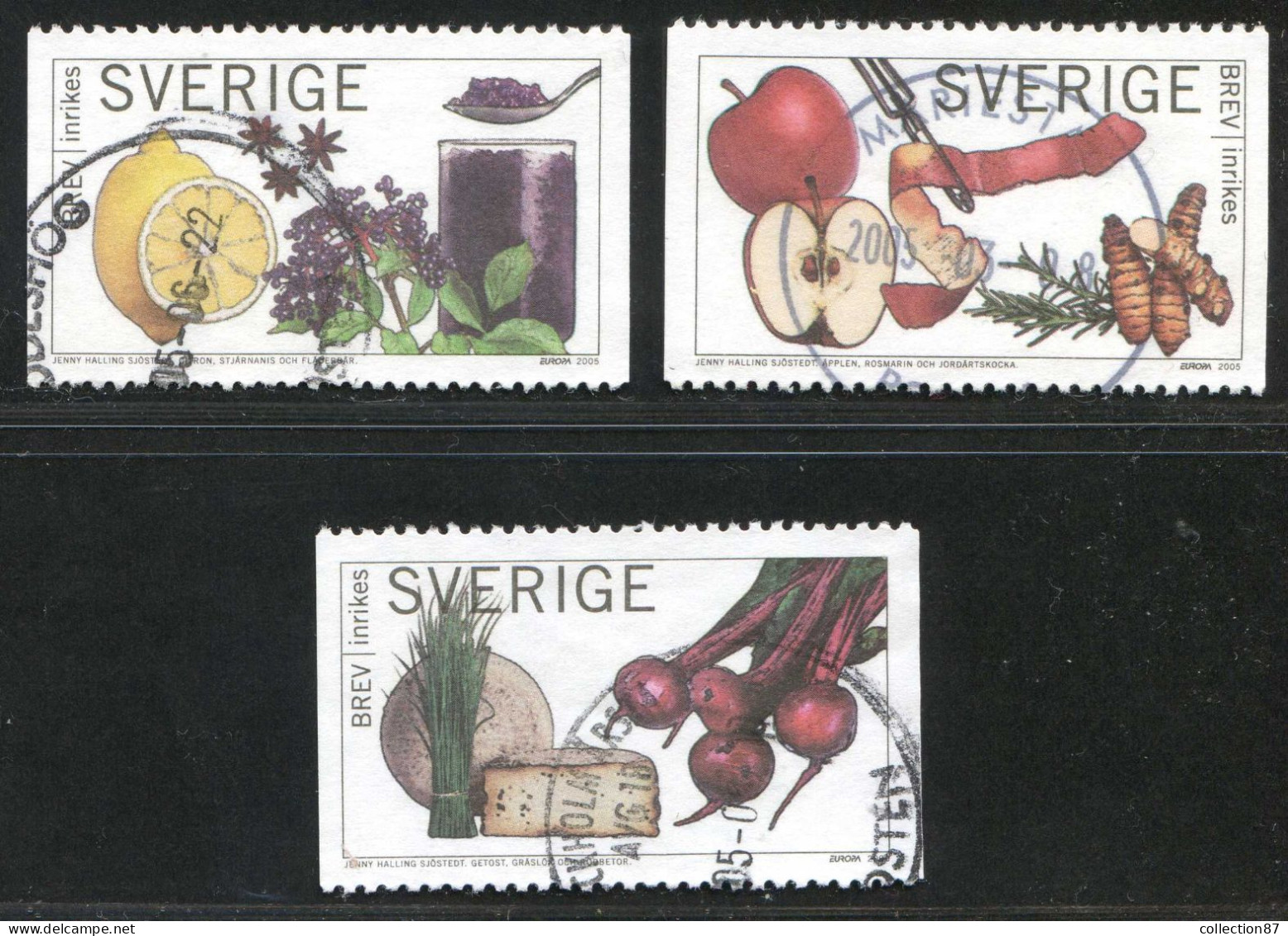 Réf 77 < SUEDE Année 2005 < Yvert N° 2446 à 2448 Ø Used < SWEDEN - Europa < Citron Anis Pommes Fromage De Chèvre - Oblitérés