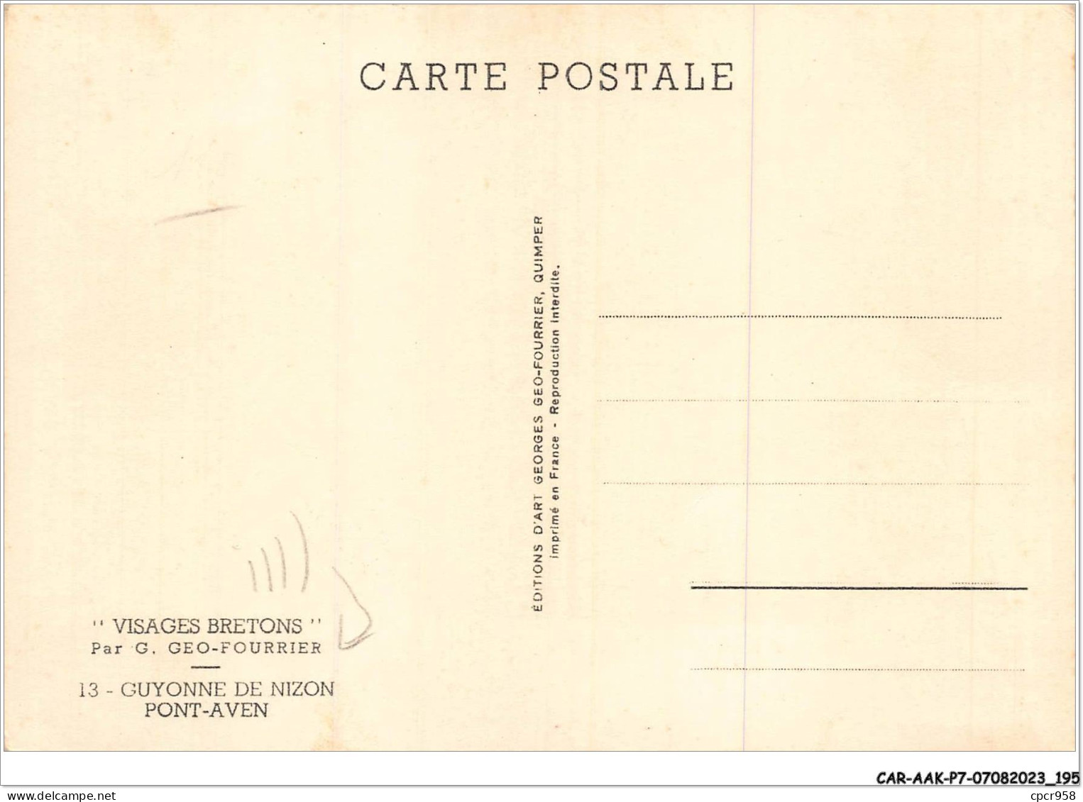 CAR-AAKP7-PHOTO-0772- Illustrateur Par G. Geo-Fourrier - Visages Bretons - G. De Nizon, Pont-Aven - Fourrier, G.