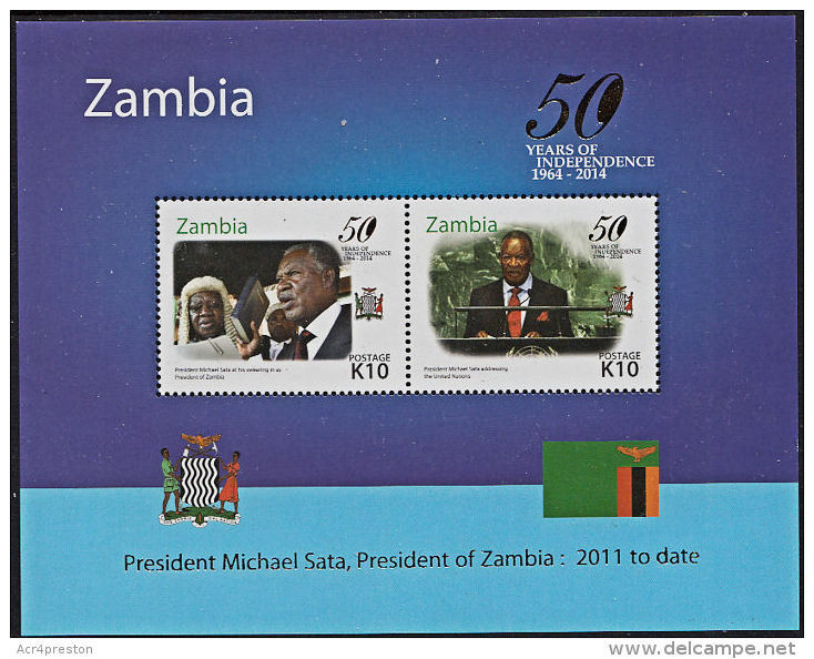 Zm9997c ZAMBIA 2014, NEW ISSUE 50th Anniv Independence (Issued 23-10-2014) MNH M-sheet - Zambia (1965-...)