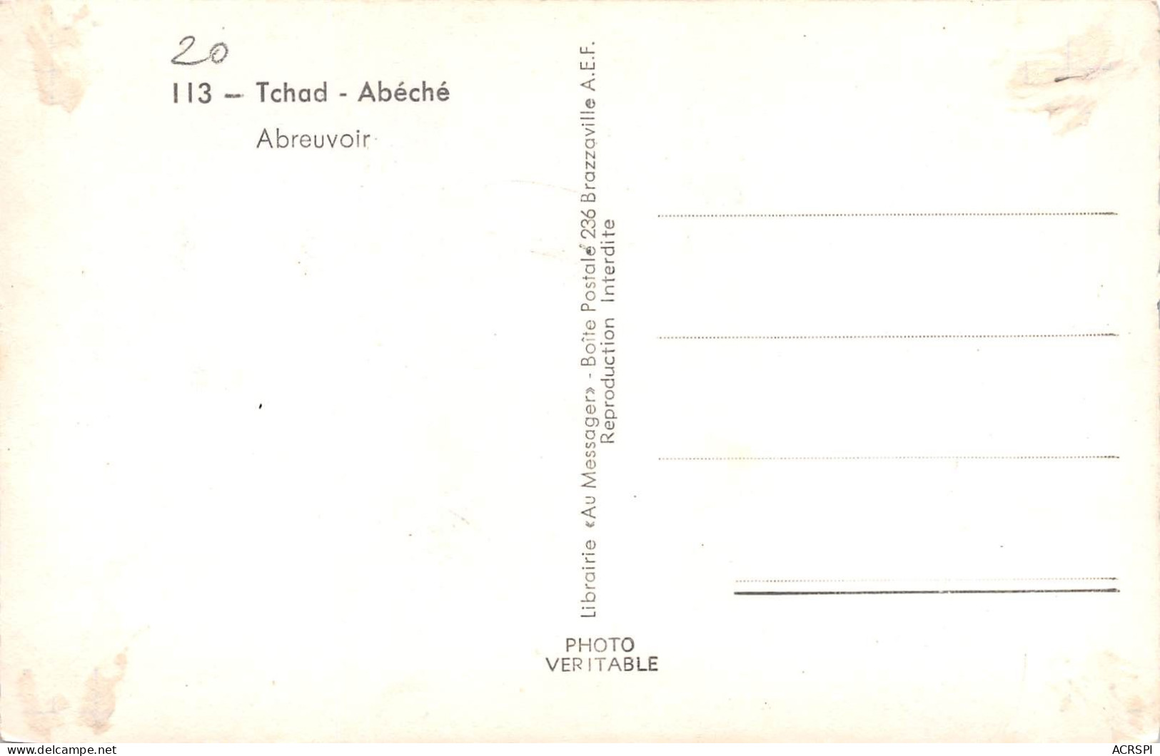 TCHAD  Abéché ABREUVOIR  édition  Au Messager à Brazzaville  Carte Non Circulé    (Scan R/V) N° 68 \MR8001 - Chad