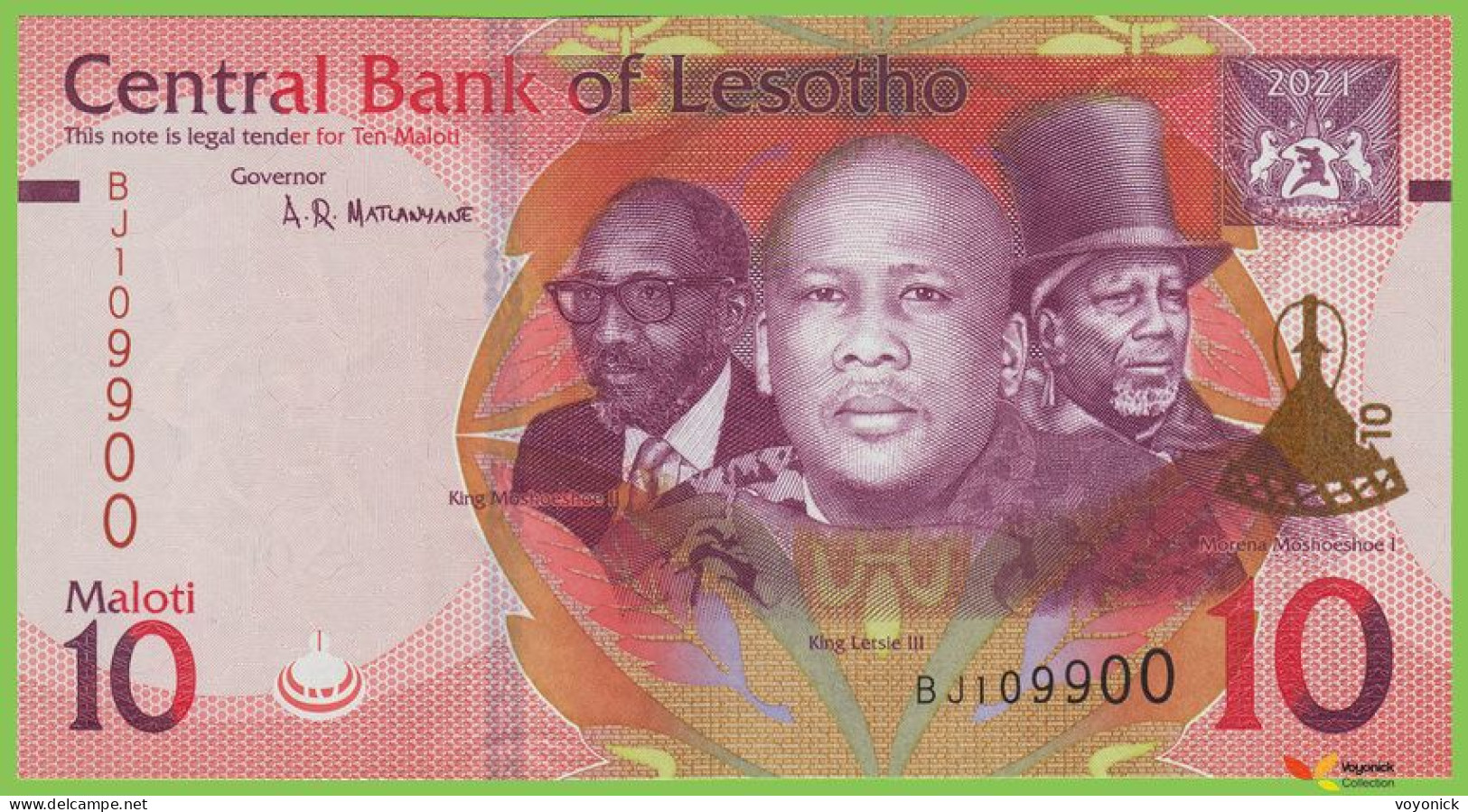 Voyo LESOTHO 10 Maloti 2021 P26 B227a BJ UNC - Lesotho