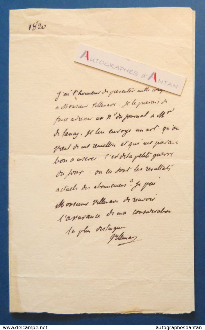 ● L.A.S Abel François VILLEMAIN écrivain Villenave - De Lancy - Billet Lettre Autographe - Né à Paris En 1790 - Escritores