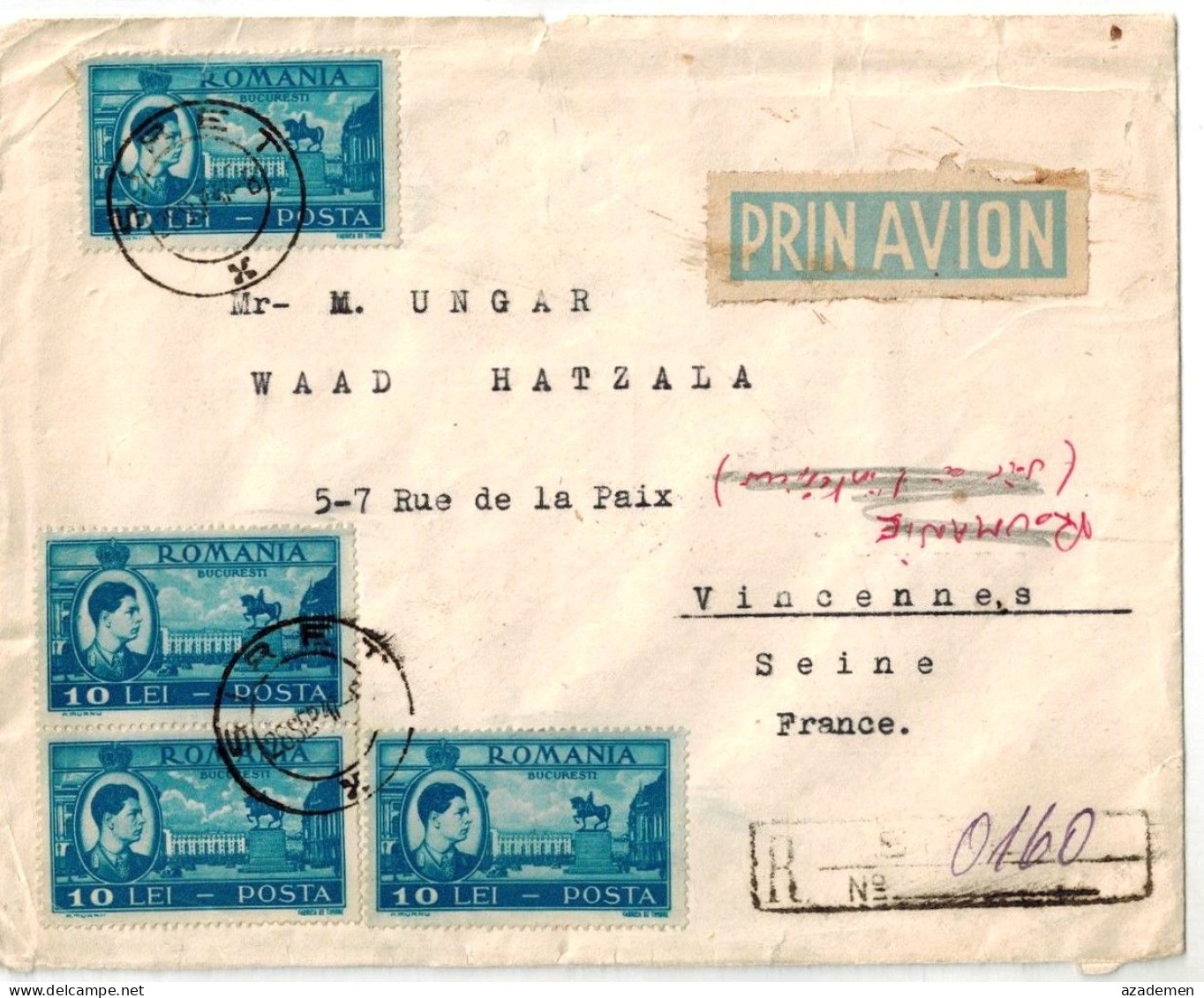 SIRET  Lettre Recommmandée Par Avion Pour La France, 1947. - Covers & Documents