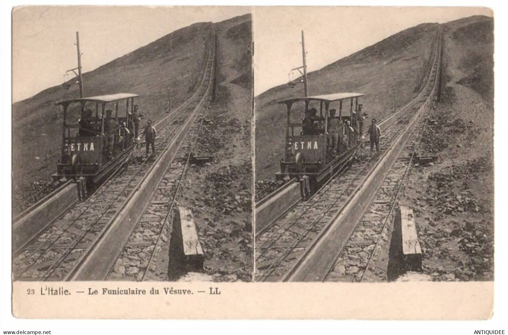 ITALIE - Campania - Le Funiculaire Du Vésuve - Vue Stéréoscopique Au Format Carte Postale - - Cartes Stéréoscopiques