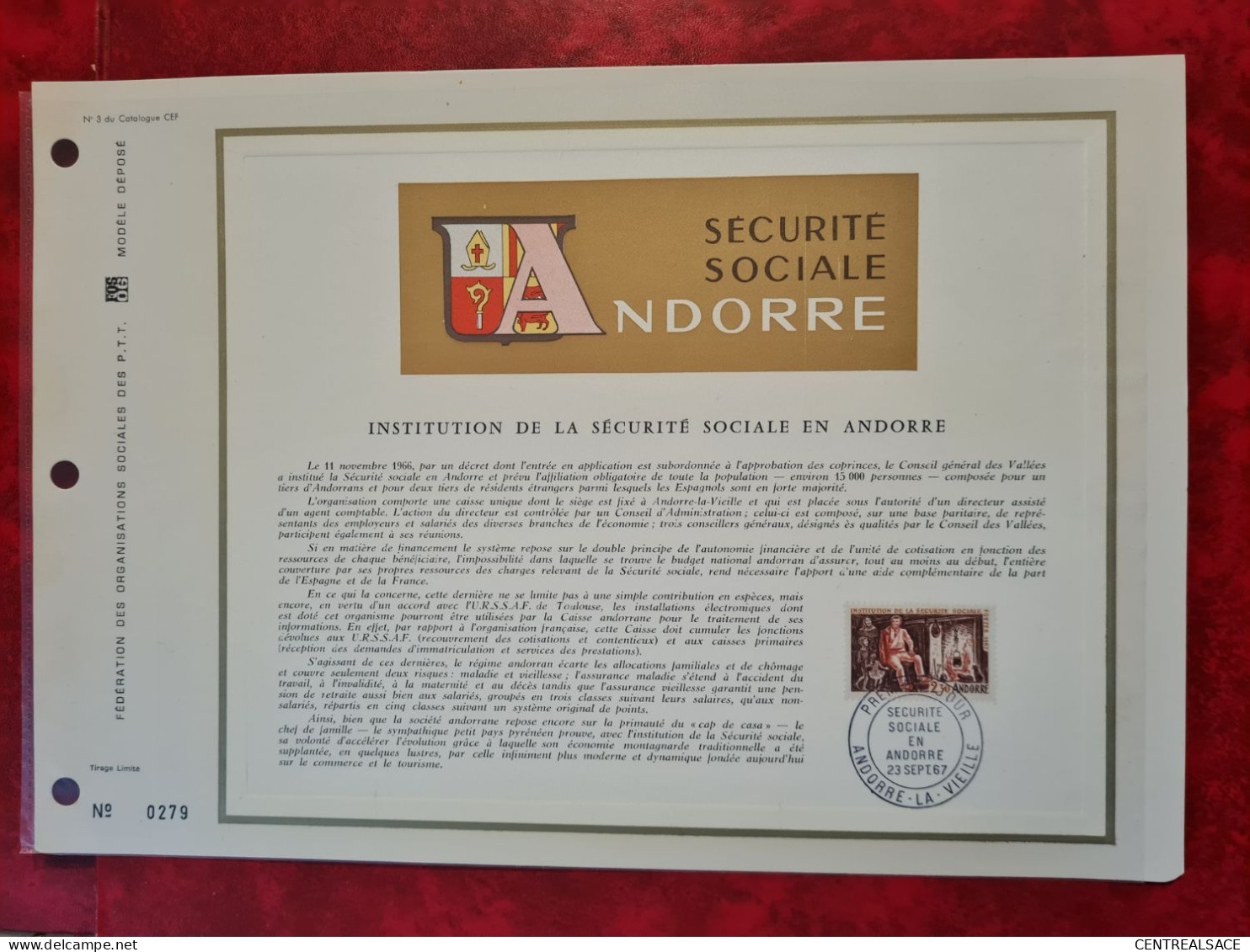 FDC CEF 1967 ANDORRE LA VIELLE SECURITE SOCIALE EN ANDIRRE - Brieven En Documenten
