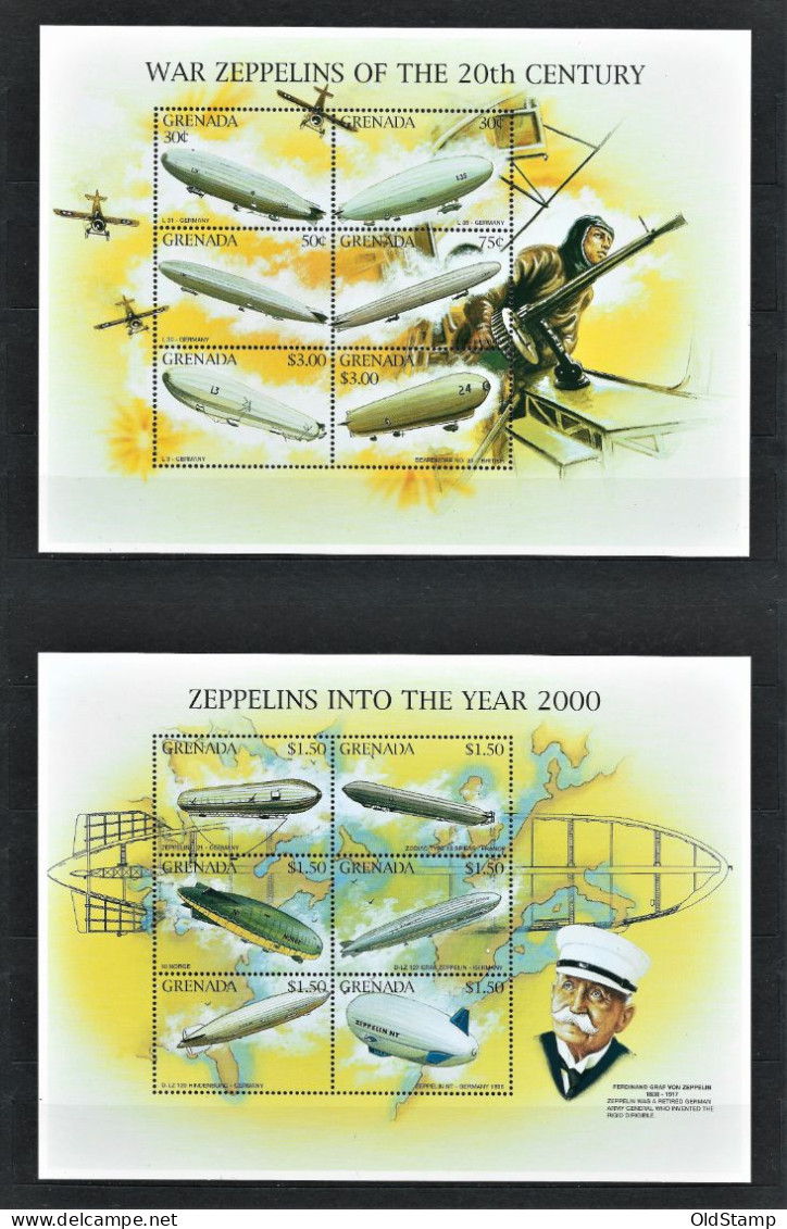 ZEPPELINS Grenada 1996 Graf Von Zeppelin MNH Pilot History Aviation Plane Air Airsips MNH Stamps Two Blocks Luxe - Zeppeline