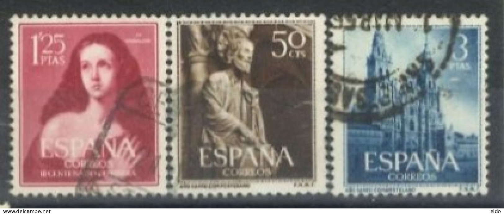 SPAIN,  1954, MAGDALENE, ST. JAMES OF COMPOSTELA AND ST. JAMES CATHEDRAL STAMPS SET OF 3, # 798/800, USED. - Usati