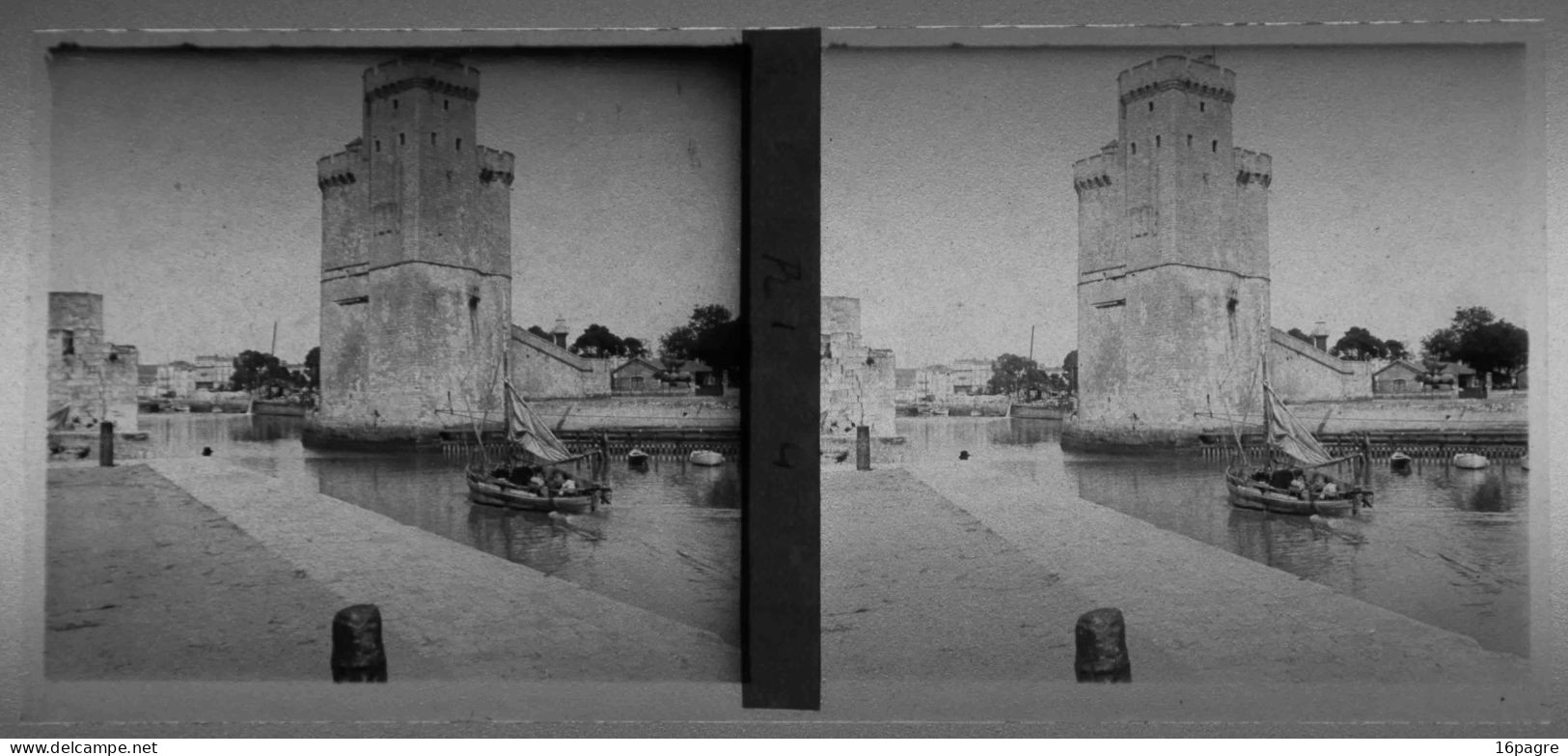 PLAQUE DE VERRE STÉRÉO. TOUR ET PORT DE LA ROCHELLE, CHARENTE-MARITIME. 1931. - Plaques De Verre