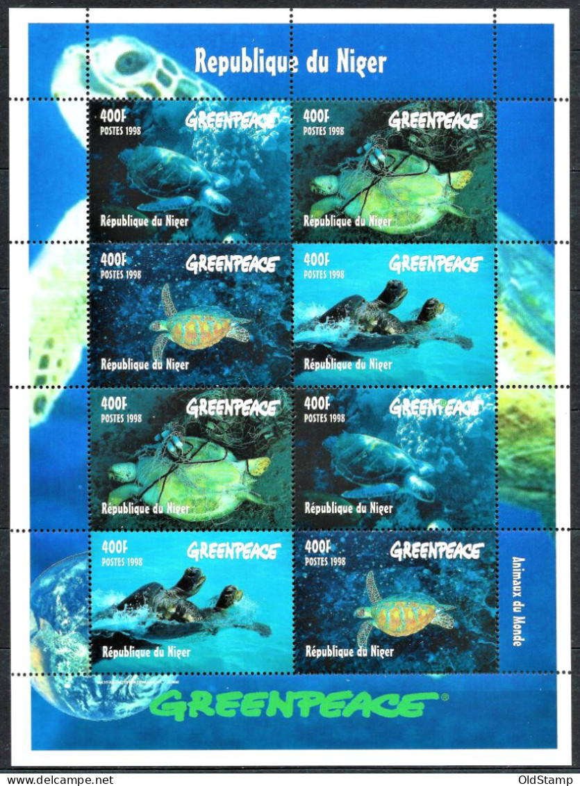 MARINE LIFE Niger 1998 Turtles Amphibians MNH Undersea World Sea Ocean Greenpeace Luxe Stamps Full Sheet Luxe - Schildkröten