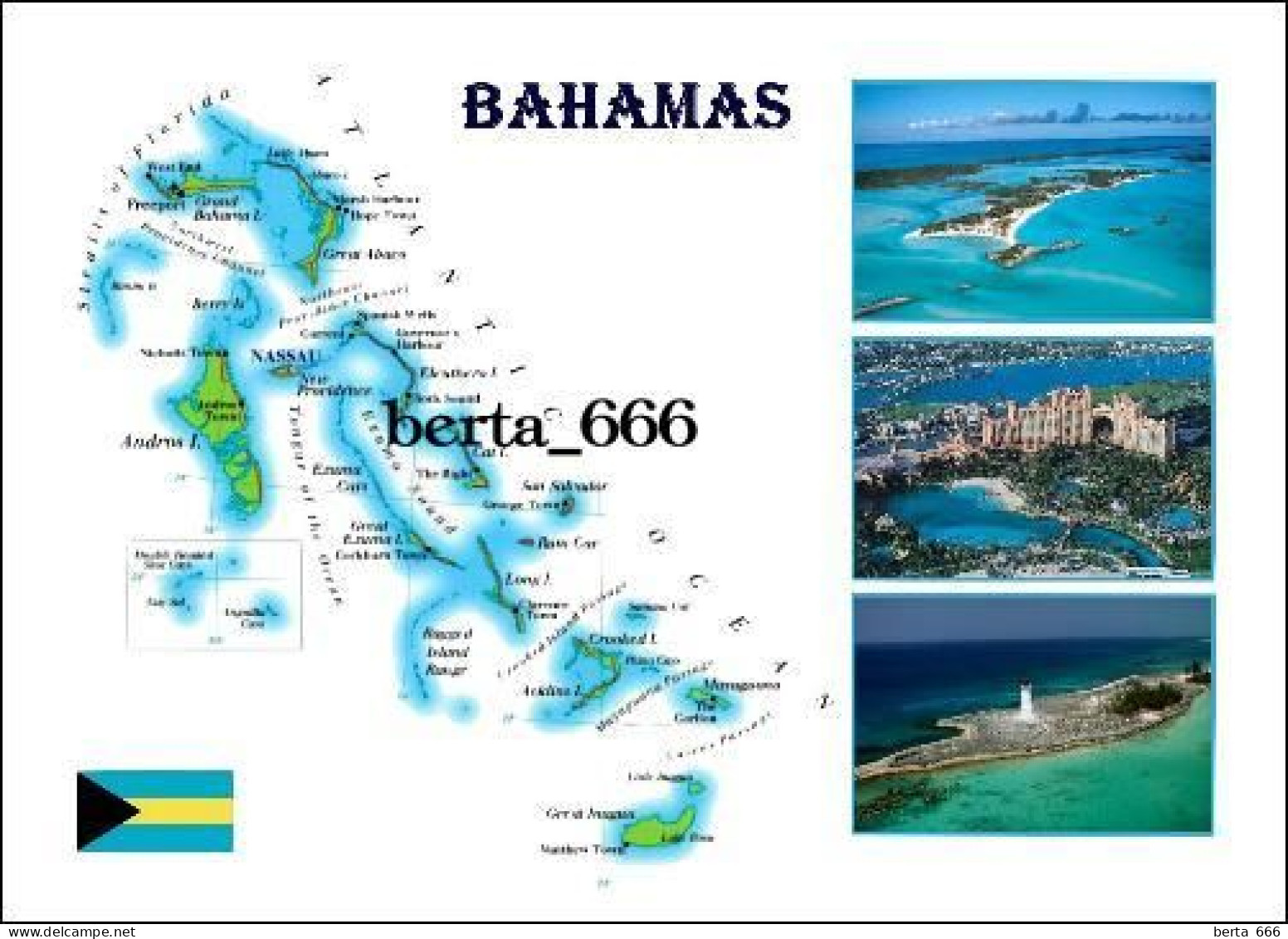 Bahamas Country Map New Postcard * Carte Geographique * Landkarte - Bahama's