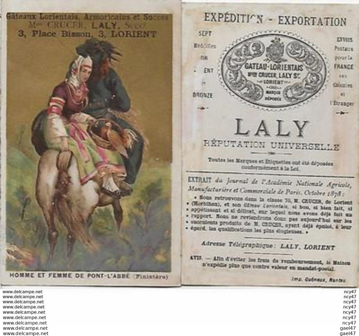 CHROMOS. Gâteaux Lorientais LALY.  Homme Et Femme De Pont-l'Abbé...S2905 - Other & Unclassified