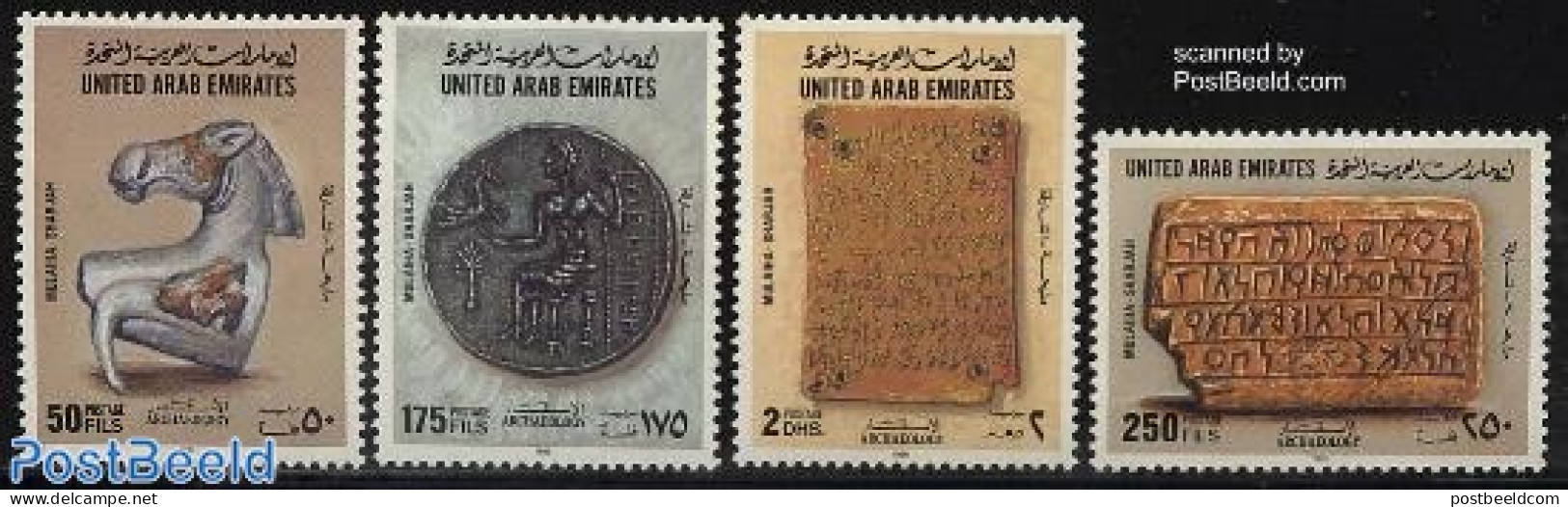 United Arab Emirates 1995 Archaeology 4v, Mint NH, History - Nature - Various - Archaeology - Horses - Money On Stamps.. - Archéologie