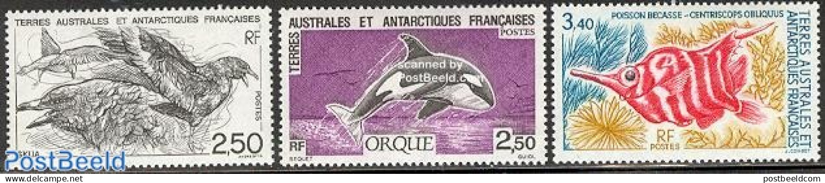 French Antarctic Territory 1993 Animals 3v, Mint NH, Nature - Animals (others & Mixed) - Birds - Fish - Sea Mammals - Neufs