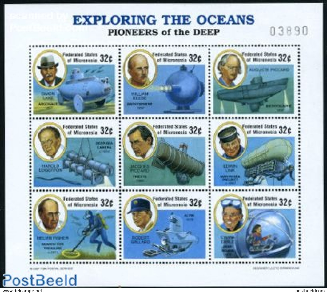 Micronesia 1997 Deepsea Explorers 9v M/s, Mint NH, Nature - Sport - Transport - Fish - Diving - Ships And Boats - Pesci