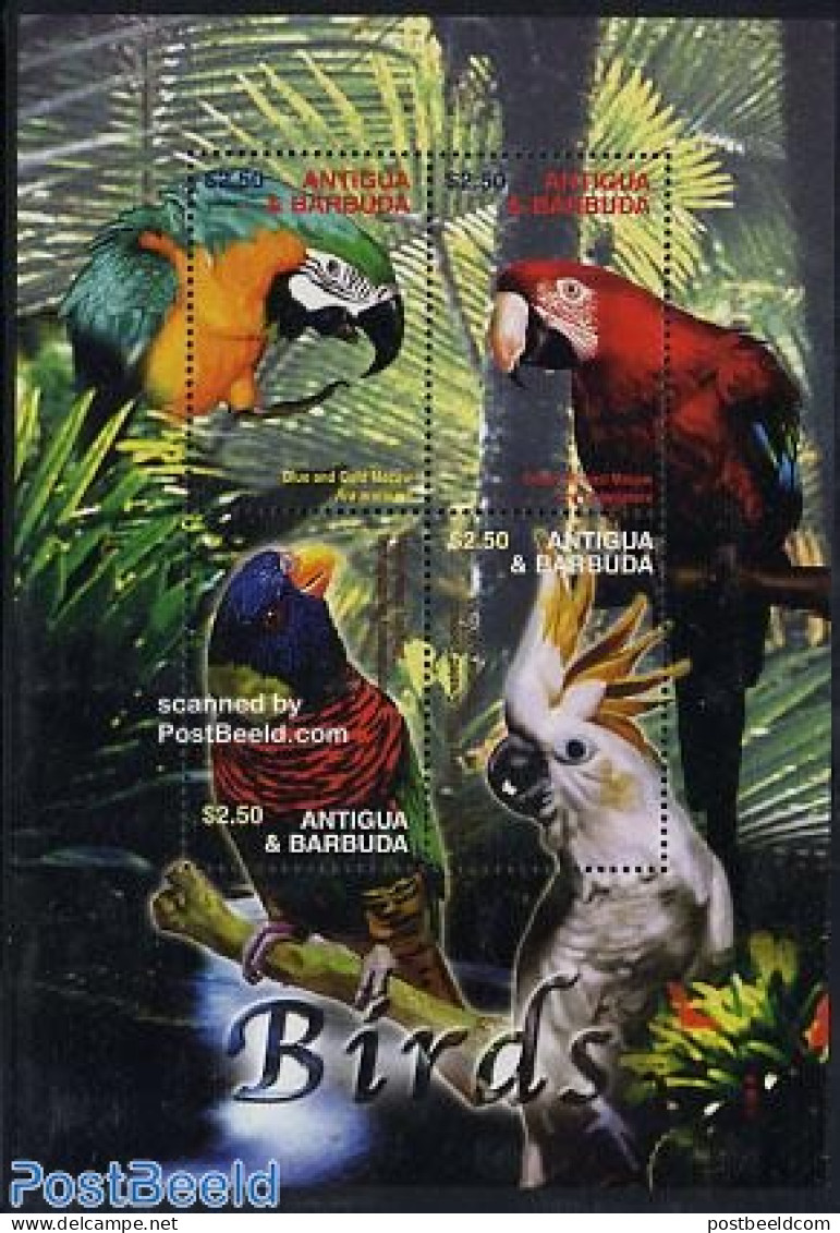 Antigua & Barbuda 2004 Parrots 4v M/s, Ara Ararauna, Mint NH - Antigua And Barbuda (1981-...)