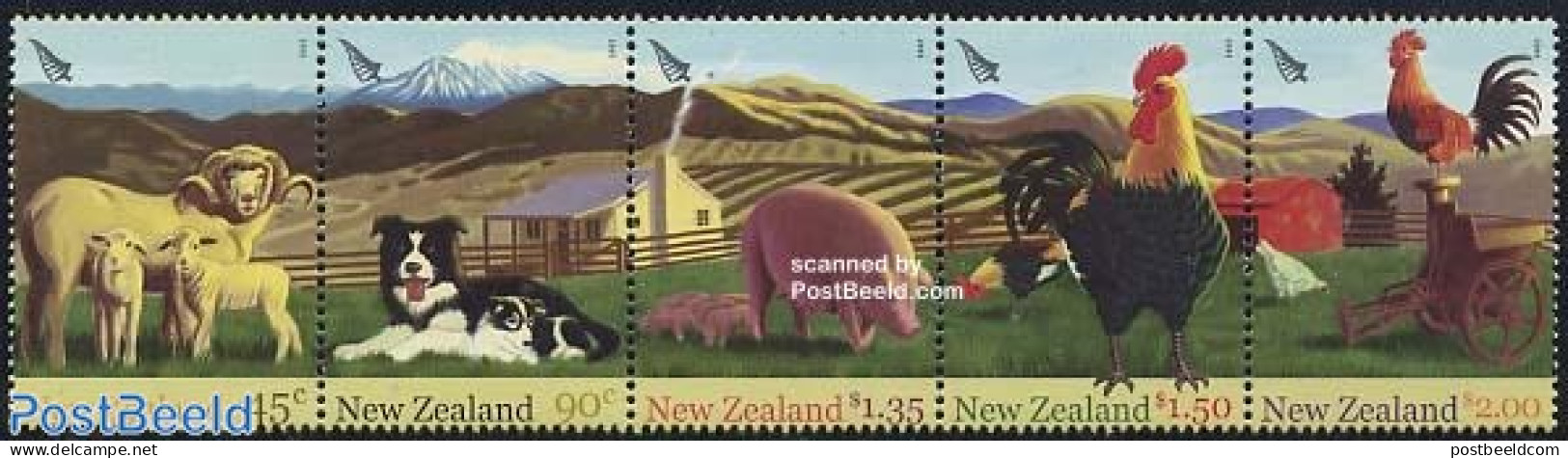 New Zealand 2005 Farmyard Animals 5v [::::], Mint NH, Nature - Animals (others & Mixed) - Birds - Cattle - Dogs - Poul.. - Neufs