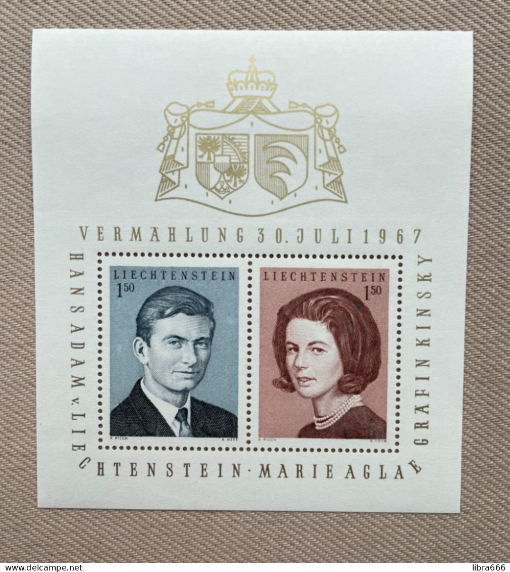 L 1967 Mi.Nr. Block 7 (478-479) Postfris - VERMAHLUNG HANS ADAM V. LIECHTENSTEIN / MARIA AGLAE GRAFIN KINSKY - Ungebraucht