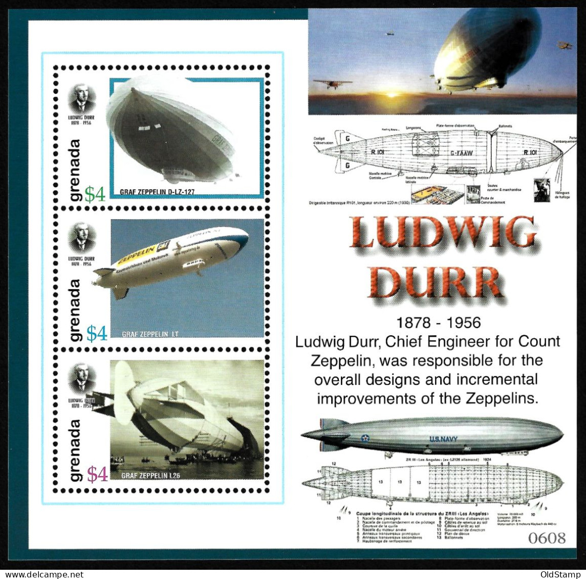 ZEPPELINS Grenada 2006 Zeppelins MNH Airships Aviation Air Flight Ludwig Durr MNH Luxe Stamps Mi. Block - Zeppeline