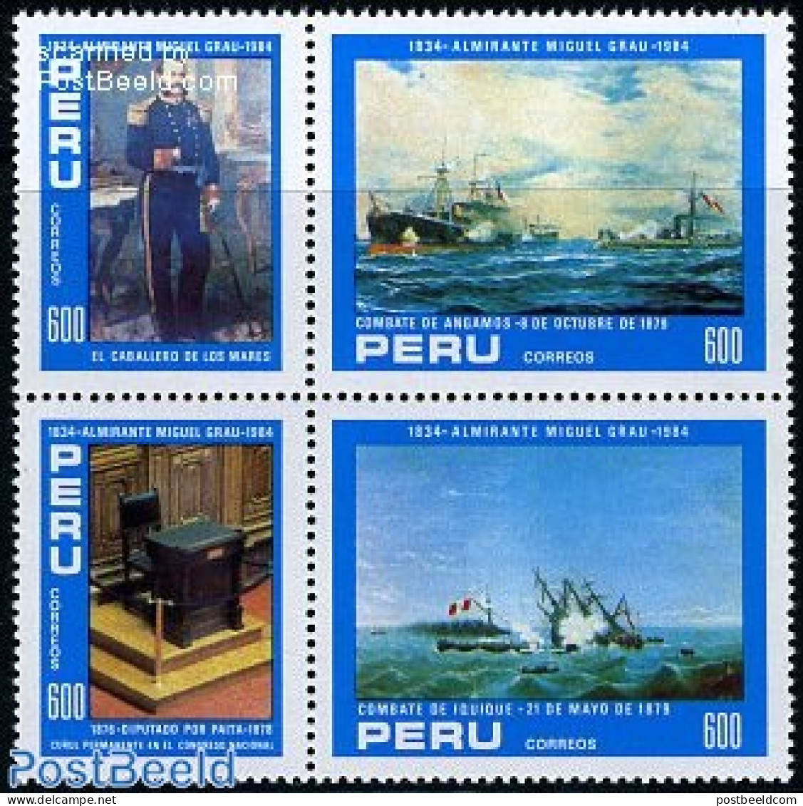 Peru 1984 Miguel Grau 4v [+], Mint NH, Transport - Various - Fire Fighters & Prevention - Ships And Boats - Uniforms - Sapeurs-Pompiers