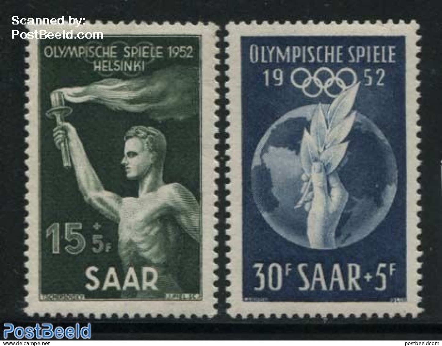 Germany, Saar 1952 Olympic Games Helsinki 2v, Unused (hinged), Sport - Various - Olympic Games - Maps - Geography