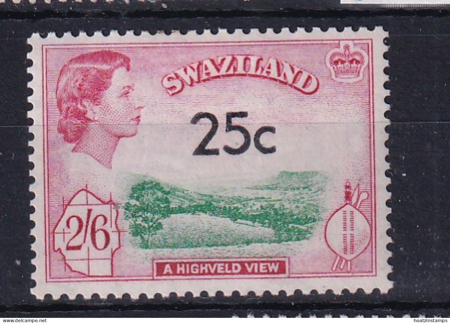 Swaziland: 1961   QE II - Decimal Currency Surcharge   SG74a   25c On 2/6d   [Type II]   MH    - Swaziland (...-1967)