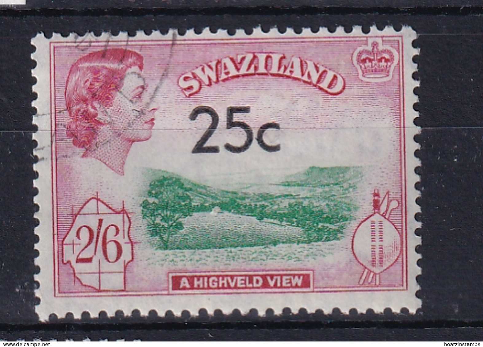 Swaziland: 1961   QE II - Decimal Currency Surcharge   SG74a   25c On 2/6d   [Type II]   Used  - Swasiland (...-1967)