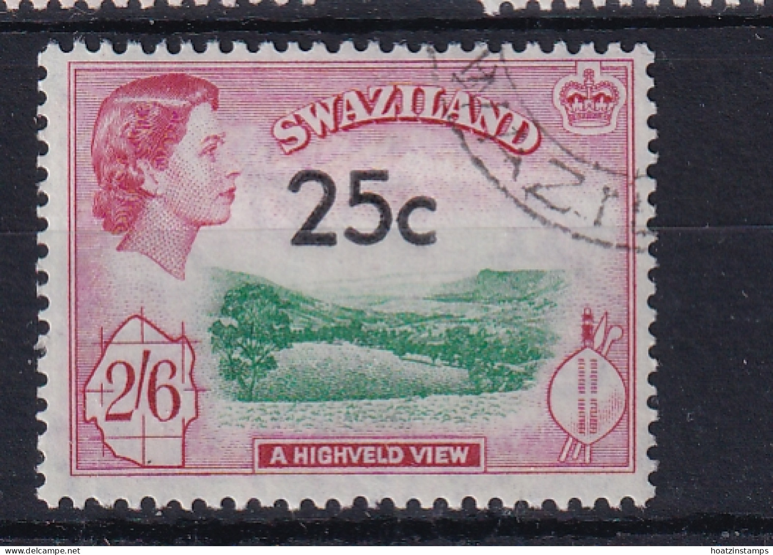 Swaziland: 1961   QE II - Decimal Currency Surcharge   SG74a   25c On 2/6d   [Type II]   Used  - Swaziland (...-1967)