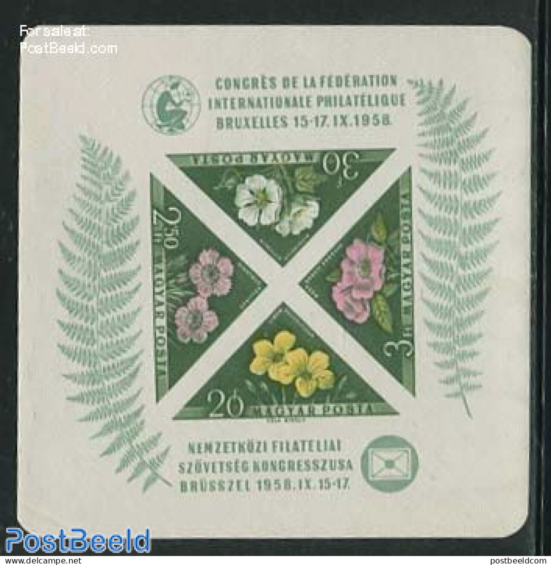 Hungary 1958 FIP Congress S/s Imperforated, Mint NH, Nature - Flowers & Plants - Philately - Ungebraucht