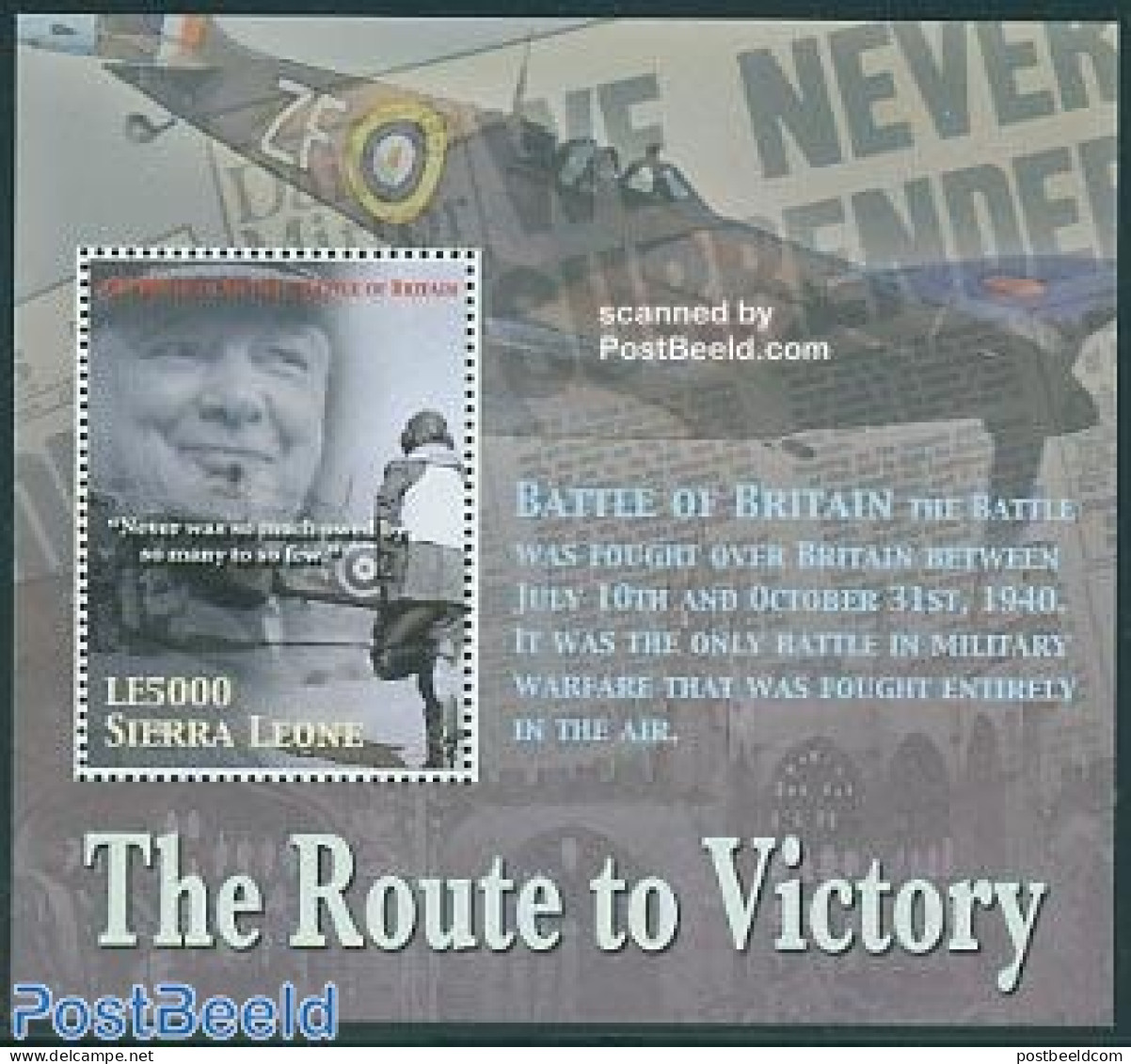 Sierra Leone 2005 Route To Victory S/s, Battle Of Britain, Mint NH, History - Transport - Churchill - World War II - A.. - Sir Winston Churchill