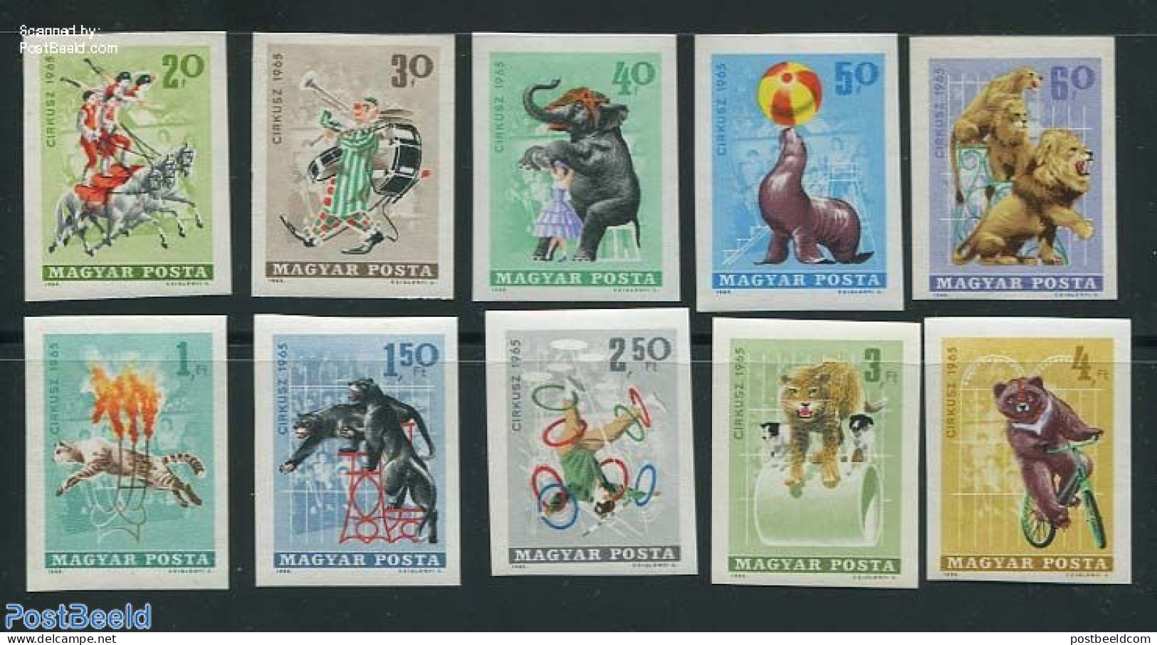 Hungary 1965 Circus 10v Imperforated, Mint NH, Nature - Performance Art - Sport - Bears - Cat Family - Elephants - Hor.. - Ungebraucht