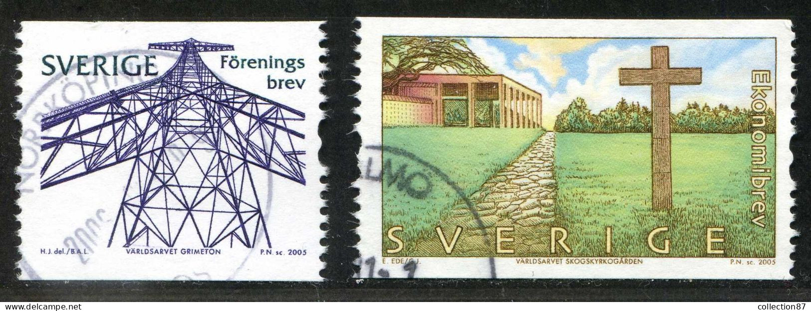 Réf 77 < SUEDE Année 2005 < Yvert N° 2481 à 2482 Ø Used < SWEDEN - Station Radio Et Cimetière - Gebraucht