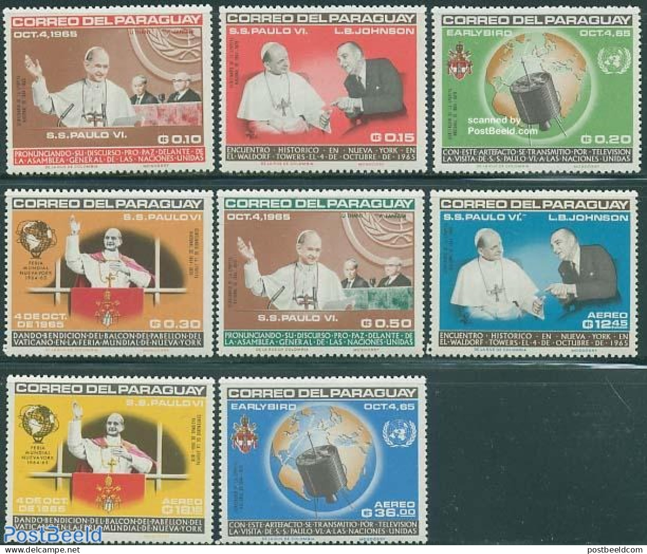 Paraguay 1965 UNO Visit Of Pope 8v, Mint NH, History - Religion - Transport - United Nations - Pope - Religion - Space.. - Päpste