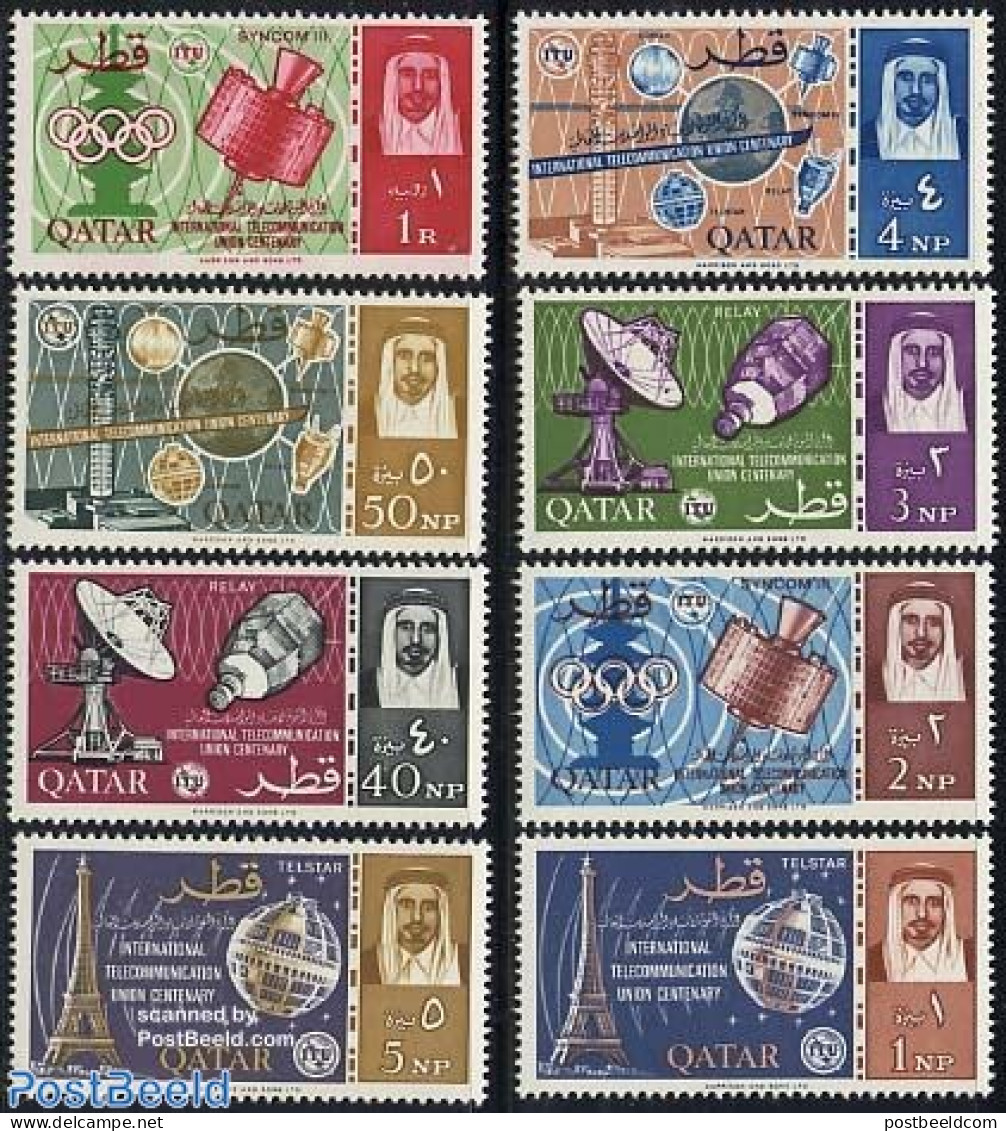 Qatar 1965 I.T.U. 8v, Mint NH, Transport - Various - Space Exploration - I.T.U. - Télécom