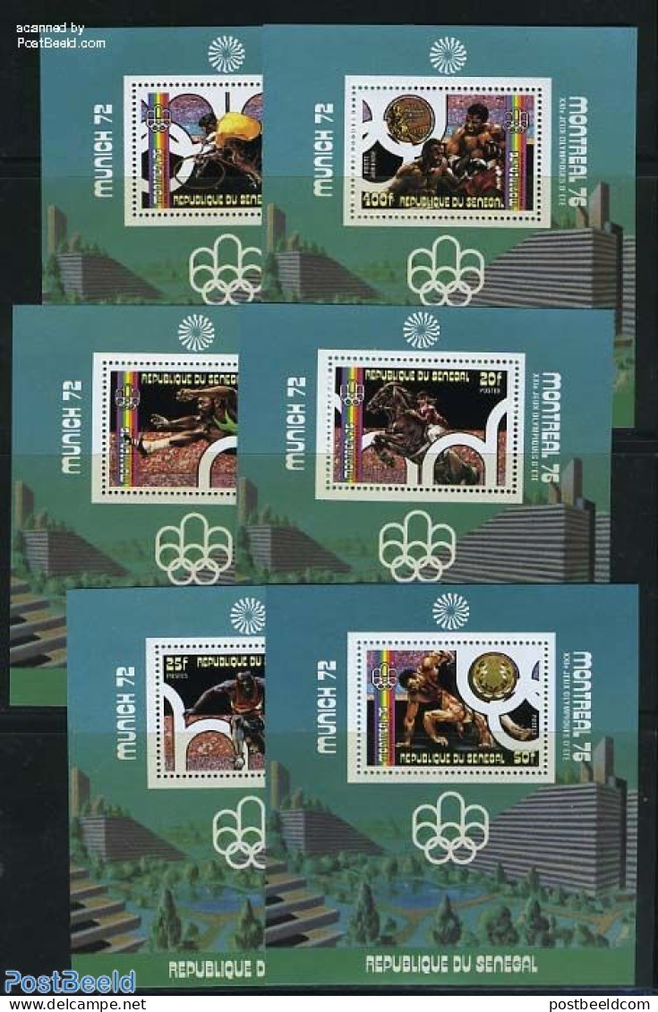 Senegal 1976 OLYMPIC GAMES 6 S/S, Mint NH, Nature - Sport - Horses - Boxing - Cycling - Olympic Games - Boxeo