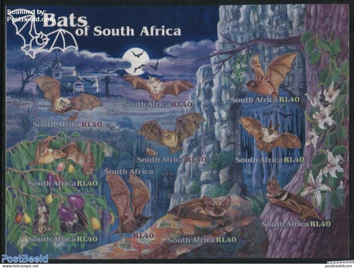 South Africa 2001 Bats 10v S-a M/s, Mint NH, Nature - Various - Bats - Mills (Wind & Water) - Neufs