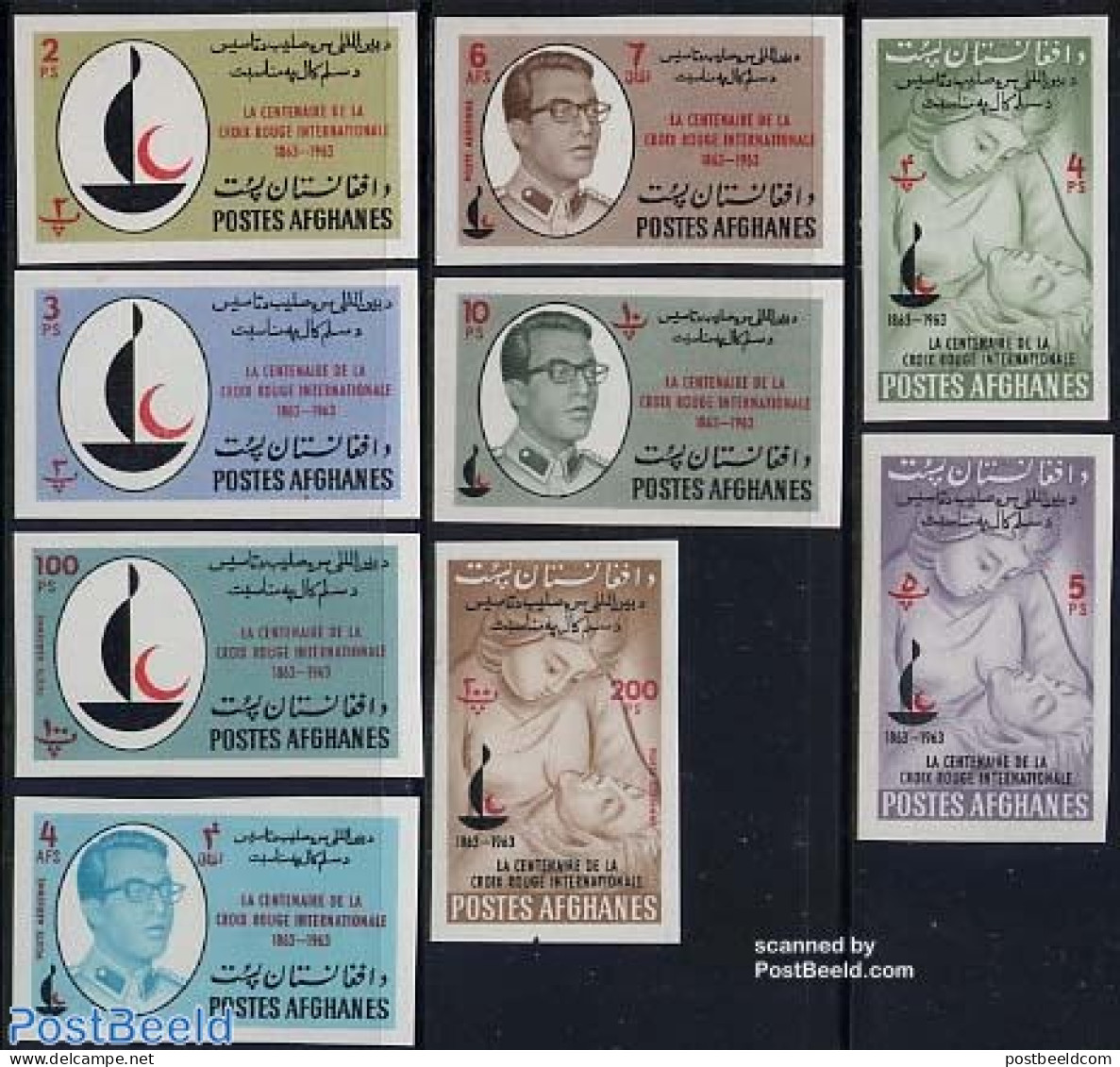 Afghanistan 1963 Red Cross Centenary 9v Imperforated, Mint NH, Health - Red Cross - Rode Kruis