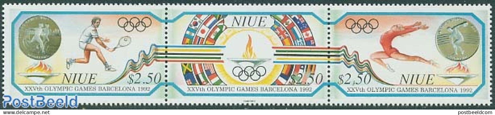 Niue 1992 Olympic Games 3v [::], Mint NH, Sport - Olympic Games - Tennis - Tennis