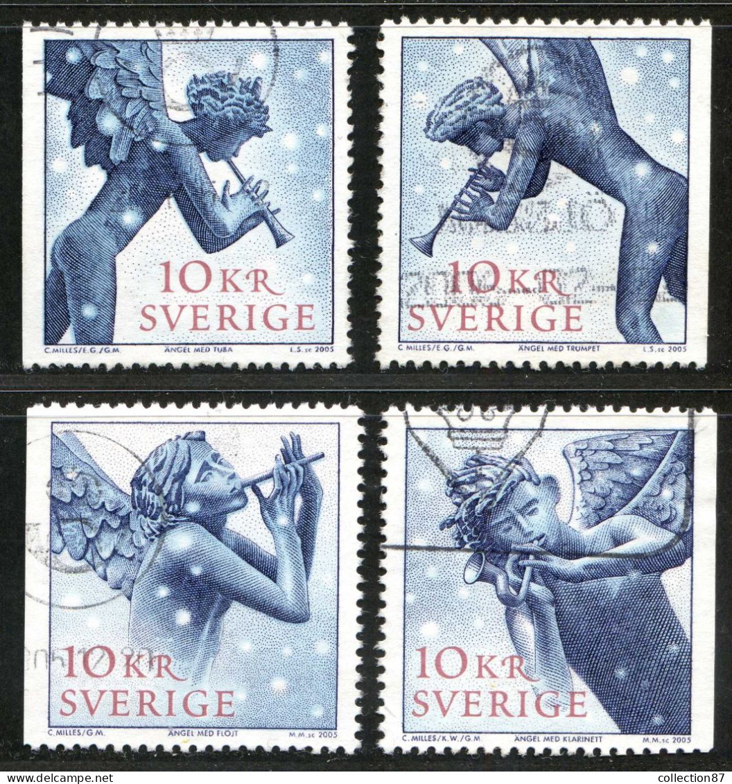 Réf 77 < SUEDE Année 2005 < Yvert N° 2483 à 2486 Ø Used < SWEDEN - Noel - Anges Musiciens - Ange Angel - Oblitérés
