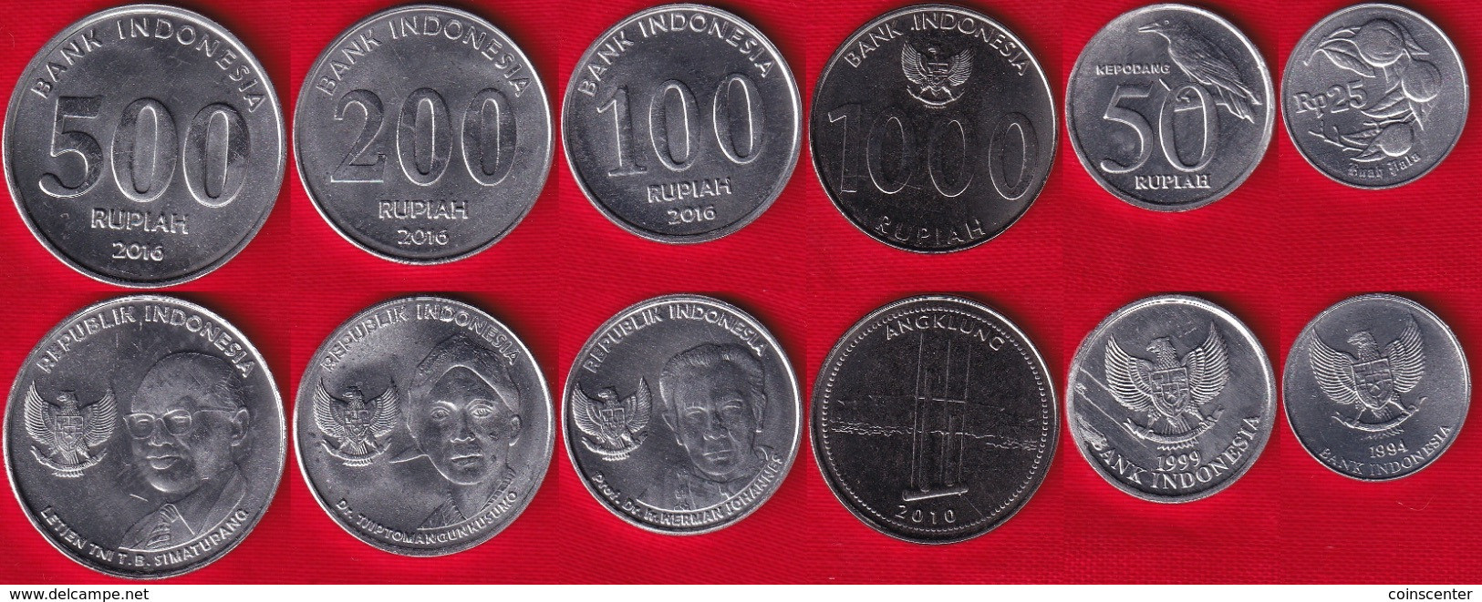 Indonesia Set Of 6 Coins: 25 - 1000 Rupiah 1994-2016 UNC - Indonesien