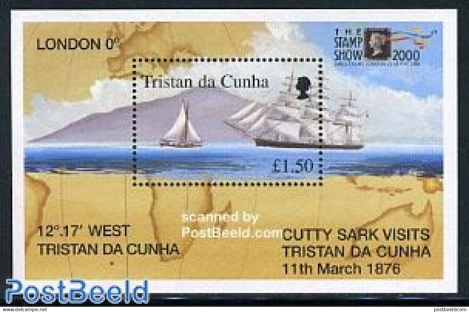Tristan Da Cunha 2000 Stamp Show London S/s, Mint NH, Transport - Stamps On Stamps - Ships And Boats - Sellos Sobre Sellos