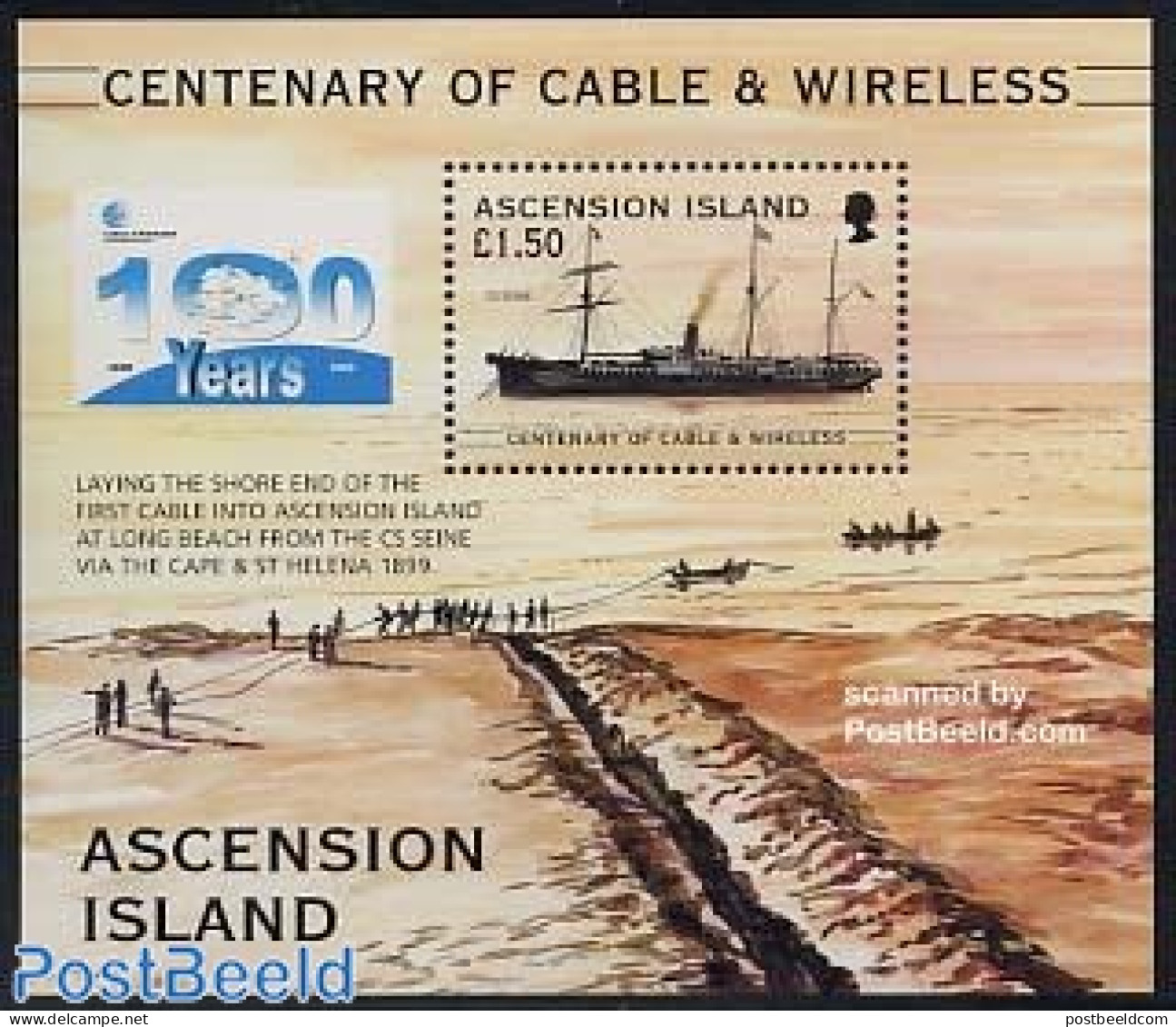 Ascension 1999 Cable & Wireless S/s, Mint NH, Science - Transport - Telecommunication - Ships And Boats - Télécom