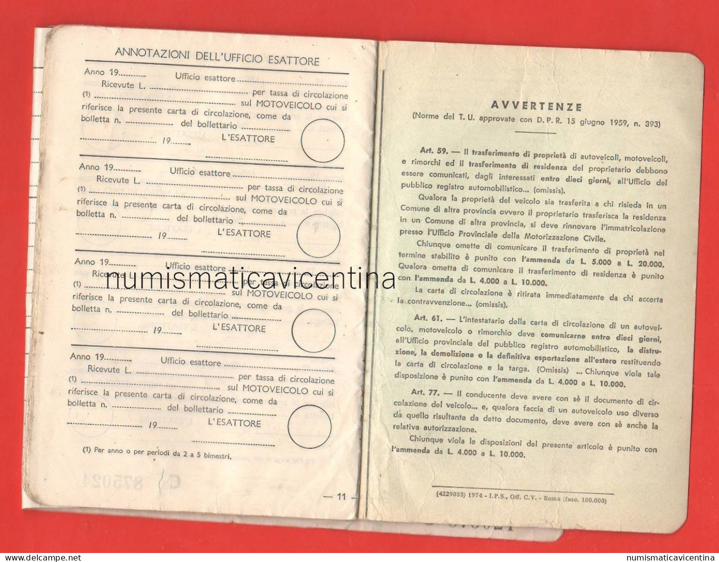 Libretto Moto Rizzato Di Padova X Moto 125 CC Cross 1975 Telaio N° TR-003 Motorcycle Booklet Frame 003 - Motos