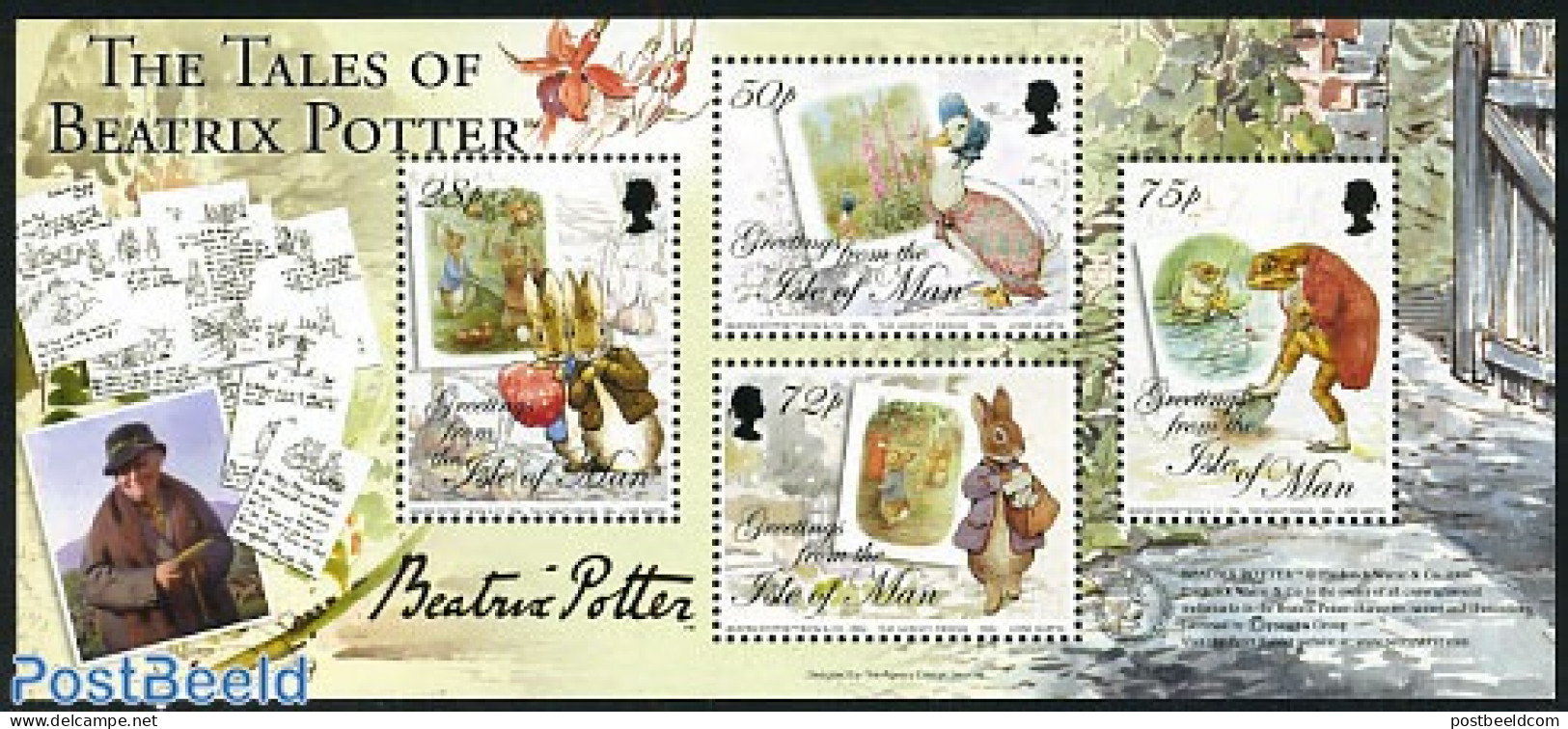 Isle Of Man 2006 The Tales Of Beatrix Potter S/s, Mint NH, Nature - Frogs & Toads - Rabbits / Hares - Art - Children's.. - Man (Eiland)