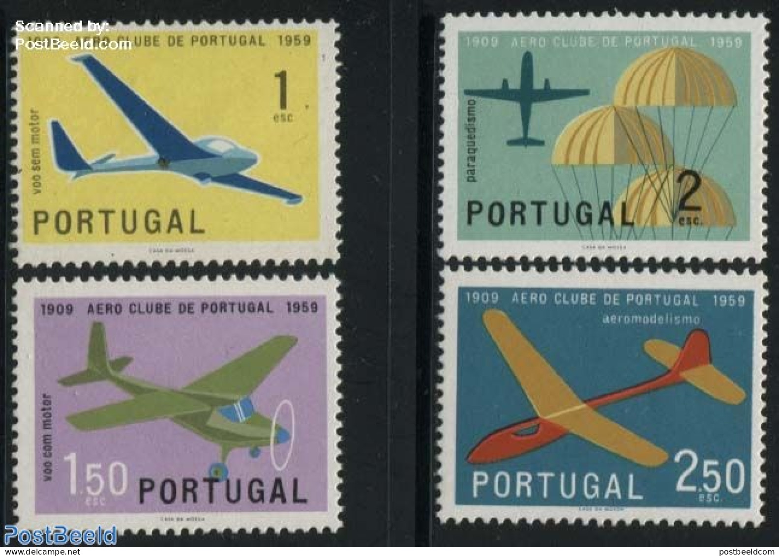 Portugal 1960 Aero Club 4v, Mint NH, Sport - Transport - Gliding - Parachuting - Aircraft & Aviation - Unused Stamps
