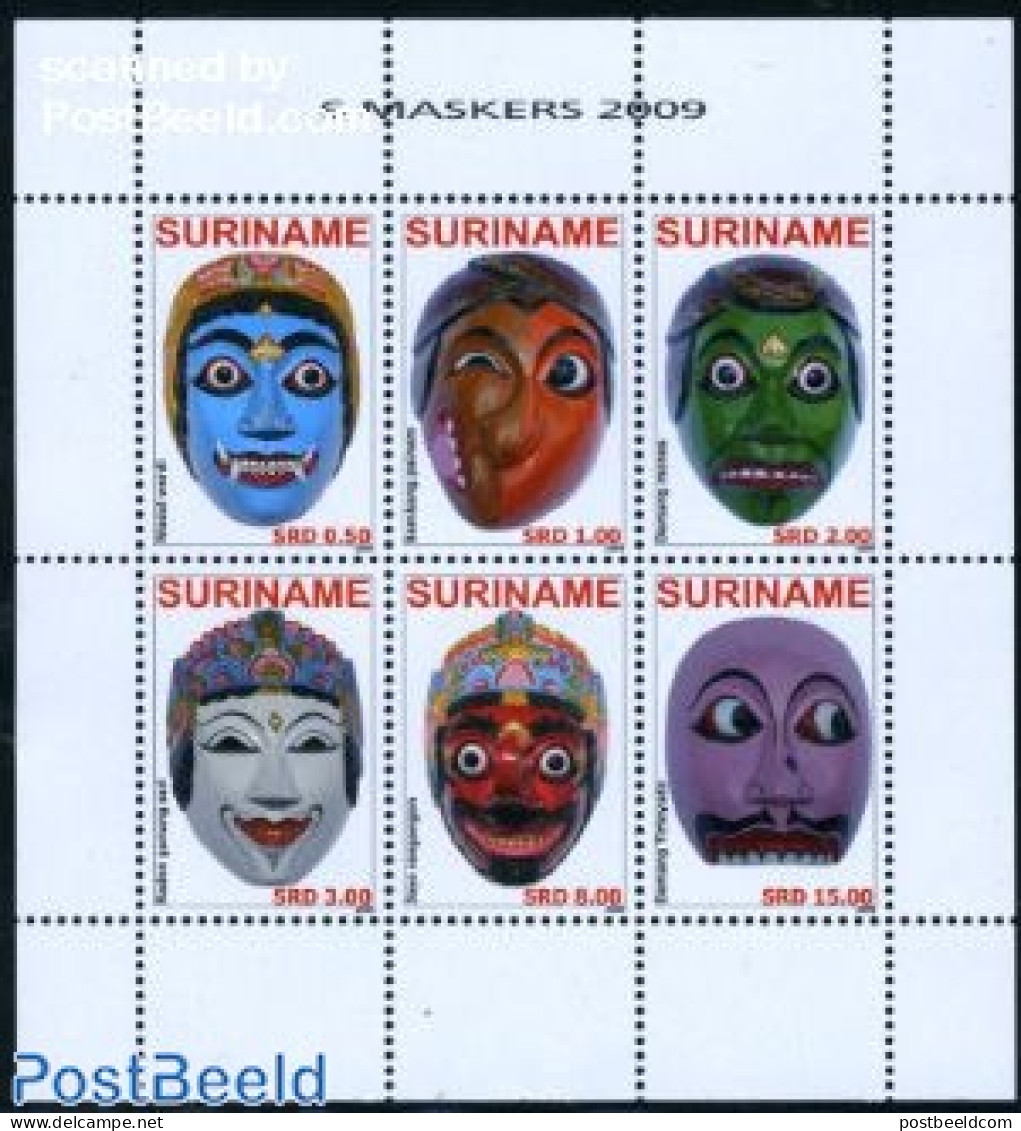 Suriname, Republic 2009 Masks 6v M/s, Mint NH, Various - Folklore - Surinam