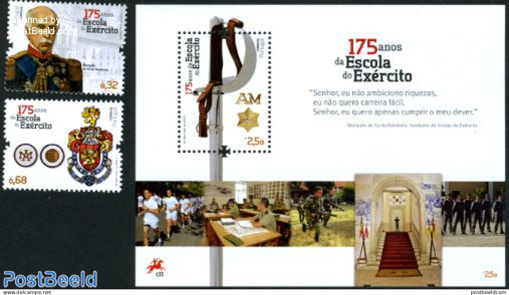 Portugal 2012 175 Years Escola Do Exercito 2v + S/s, Mint NH, History - Science - Coat Of Arms - Decorations - Militar.. - Unused Stamps