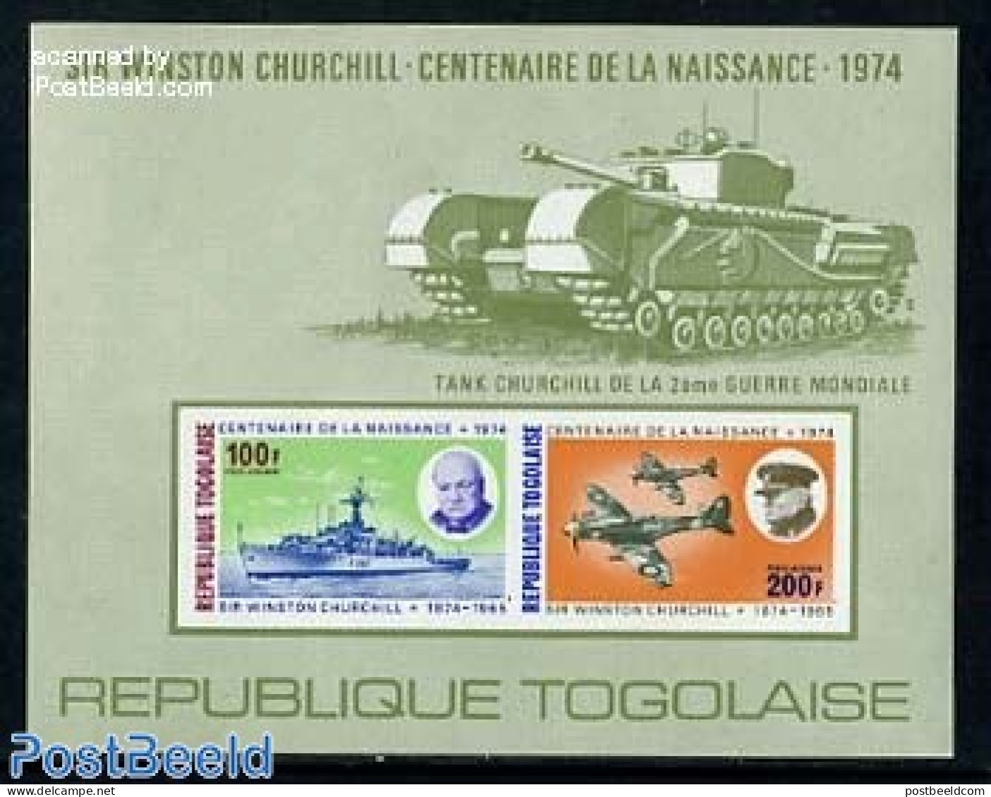 Togo 1974 Churchill S?s Imperforated, Mint NH, History - Transport - Churchill - Aircraft & Aviation - Ships And Boats - Sir Winston Churchill
