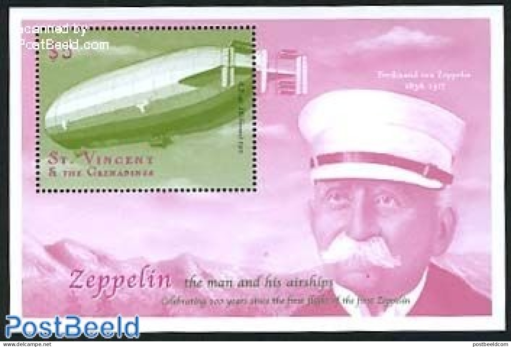 Saint Vincent 2000 Zeppelin S/s, Mint NH, Transport - Zeppelins - Zeppelins