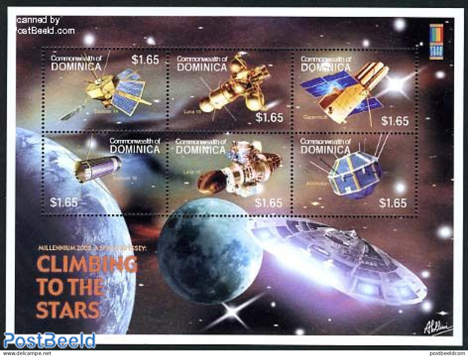 Dominica 2000 World Stamp Expo Annaheim 6v M/s, Mint NH, Transport - Space Exploration - República Dominicana